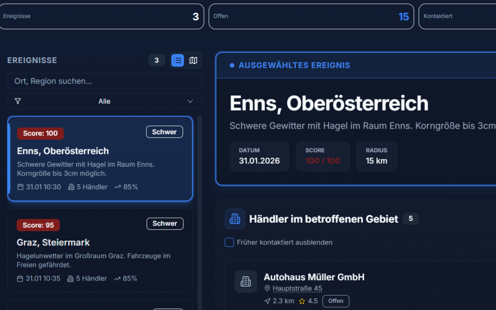 Hagelcockpit – Automatische Hagelerkennung für PDR-Betriebe