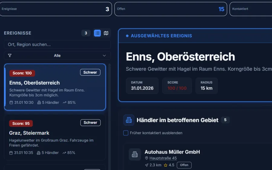 Hagelcockpit – automatische Hagelerkennung über Echtzeit-Wetterdaten